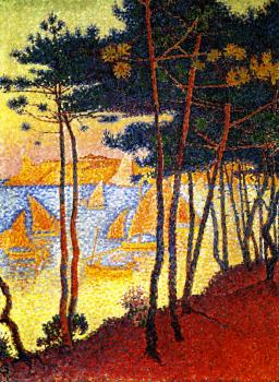 (image for) Handmade oil painting Copy paintings of famous artists Paul Signac's painting, Sails and Pines